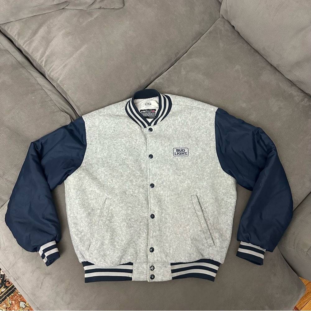 Vintage Anheuser Busch Bud Light Varsity Bomber Jacket Large Embroidered Logo